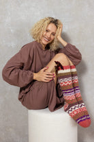 Ethical hand knitted unisex wool socks - Purple