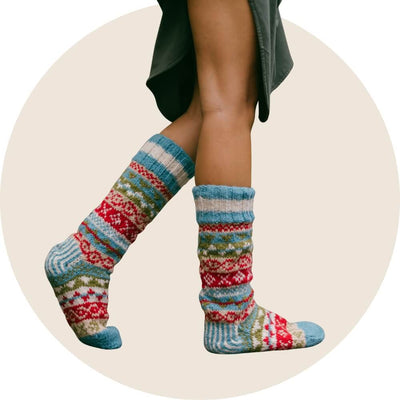 Ethical merino wool house socks made in Nepal