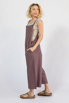 Ethical baggy cotton overalls for women – left side view