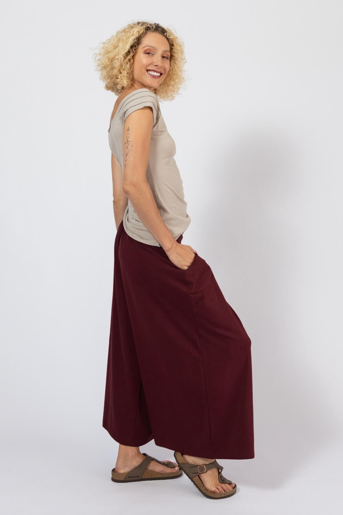 Organic cotton wide leg palazzo pants for women - right side view