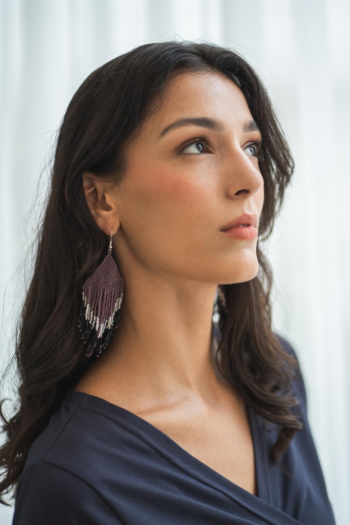 Surya Glass Bead Drop Earrings - Lavender