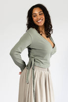 Surya Long Sleeve Organic Cotton Wrap Top - Sage