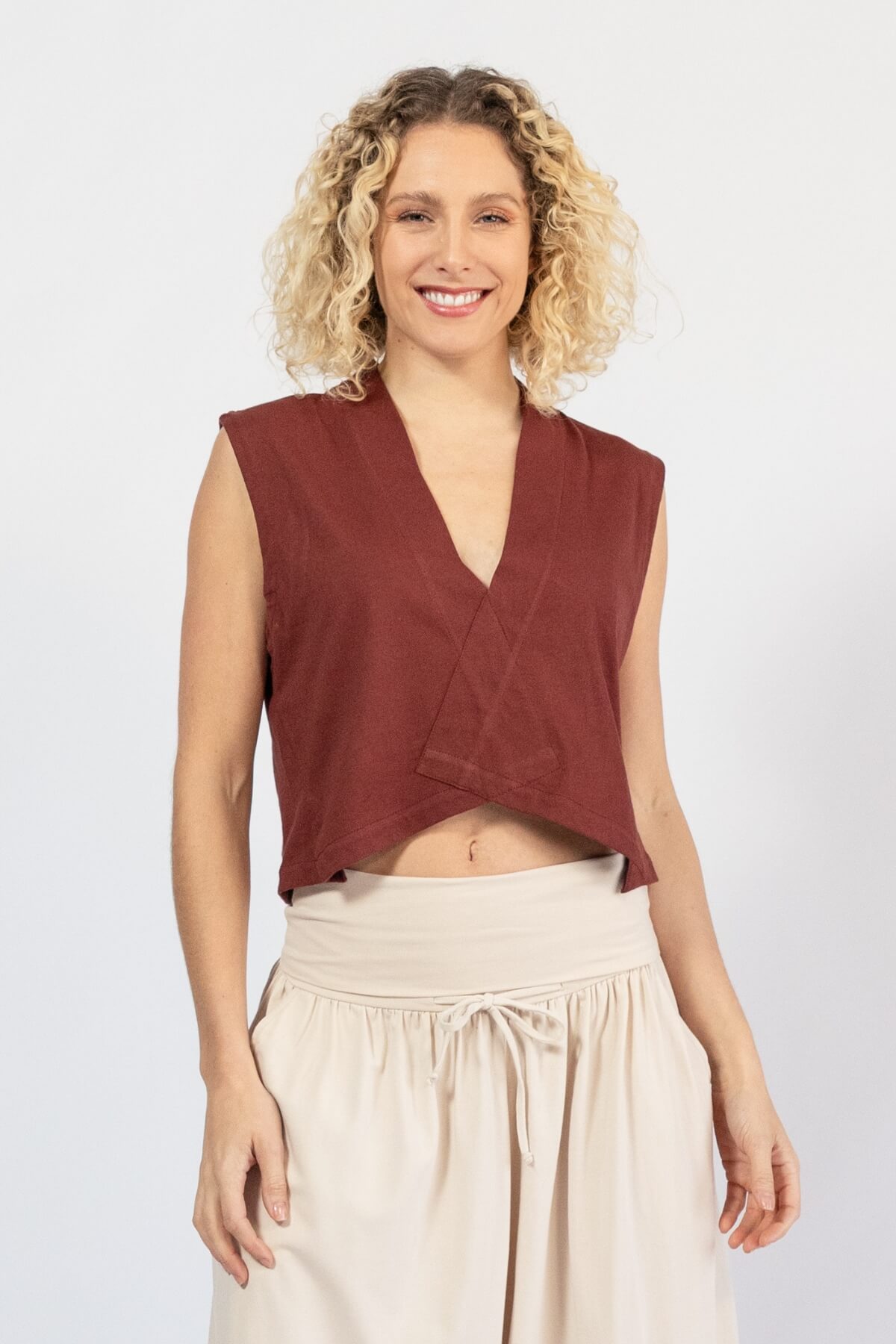 Organic Cotton Asymmetrical Crop Top for Women - Berry