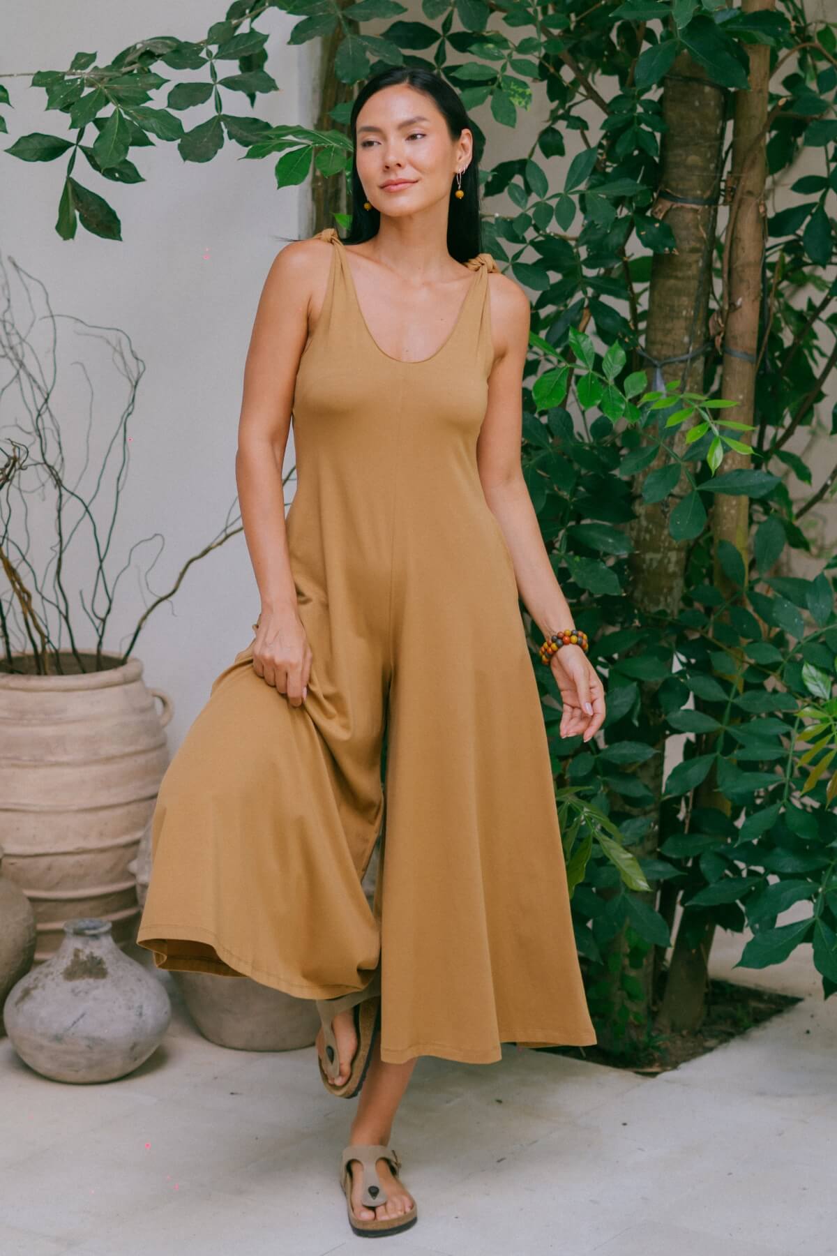 Organic cotton wide leg jumpsuits for women - on location in Nepal