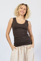 Wide sleeve organic cotton singlet top for women – chocolate