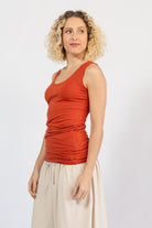Organic cotton singlet top for women – left side view
