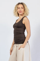 Wide sleeve organic cotton singlet top for women – left side view