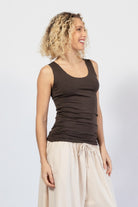 Wide sleeve organic cotton singlet top for women – right side view