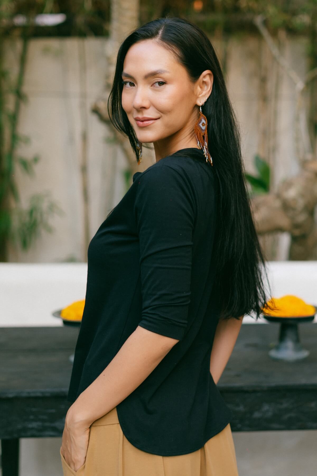Three quarter sleeve organic top for women – on location in Nepal