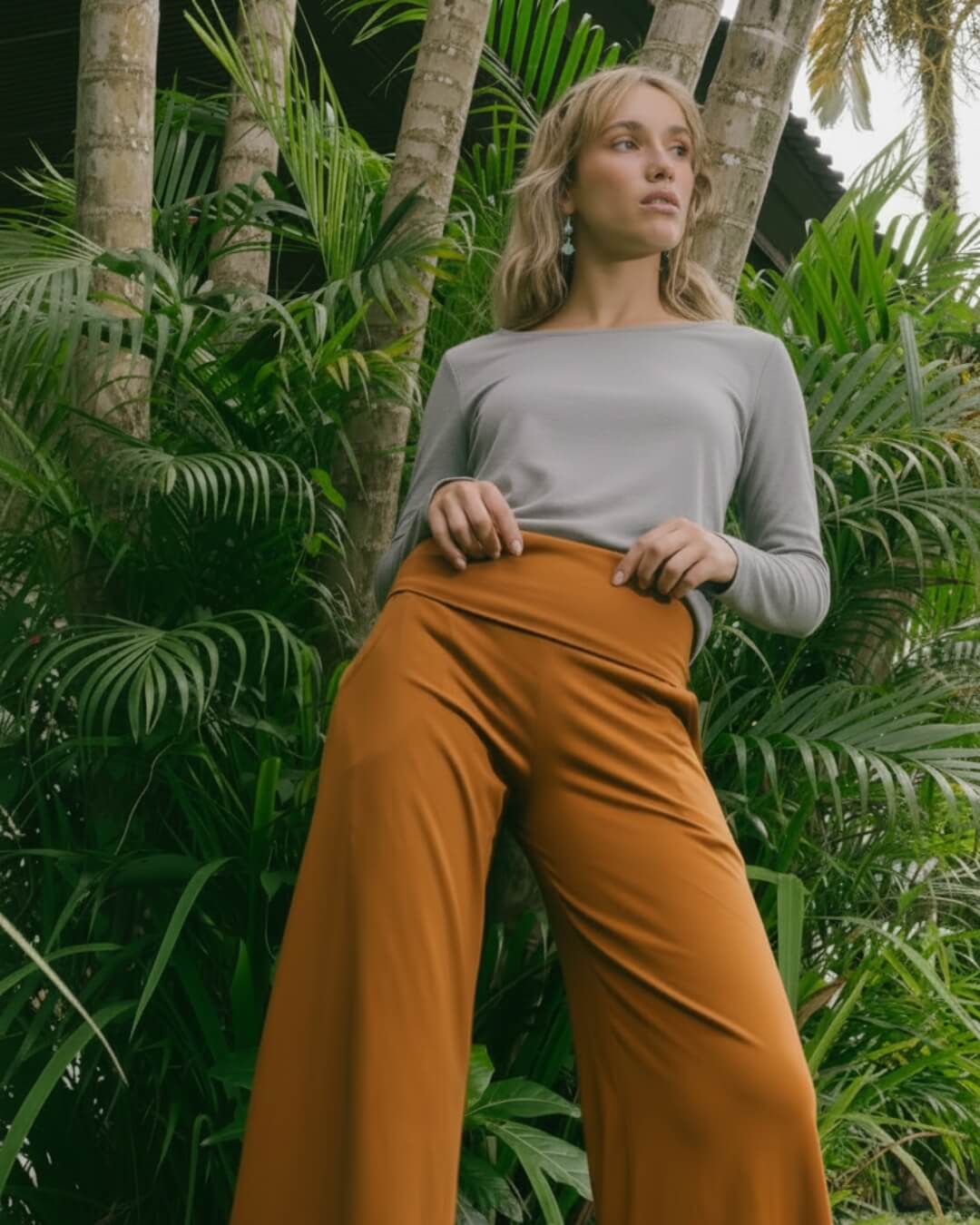 Organic cotton turn down waist pants for women