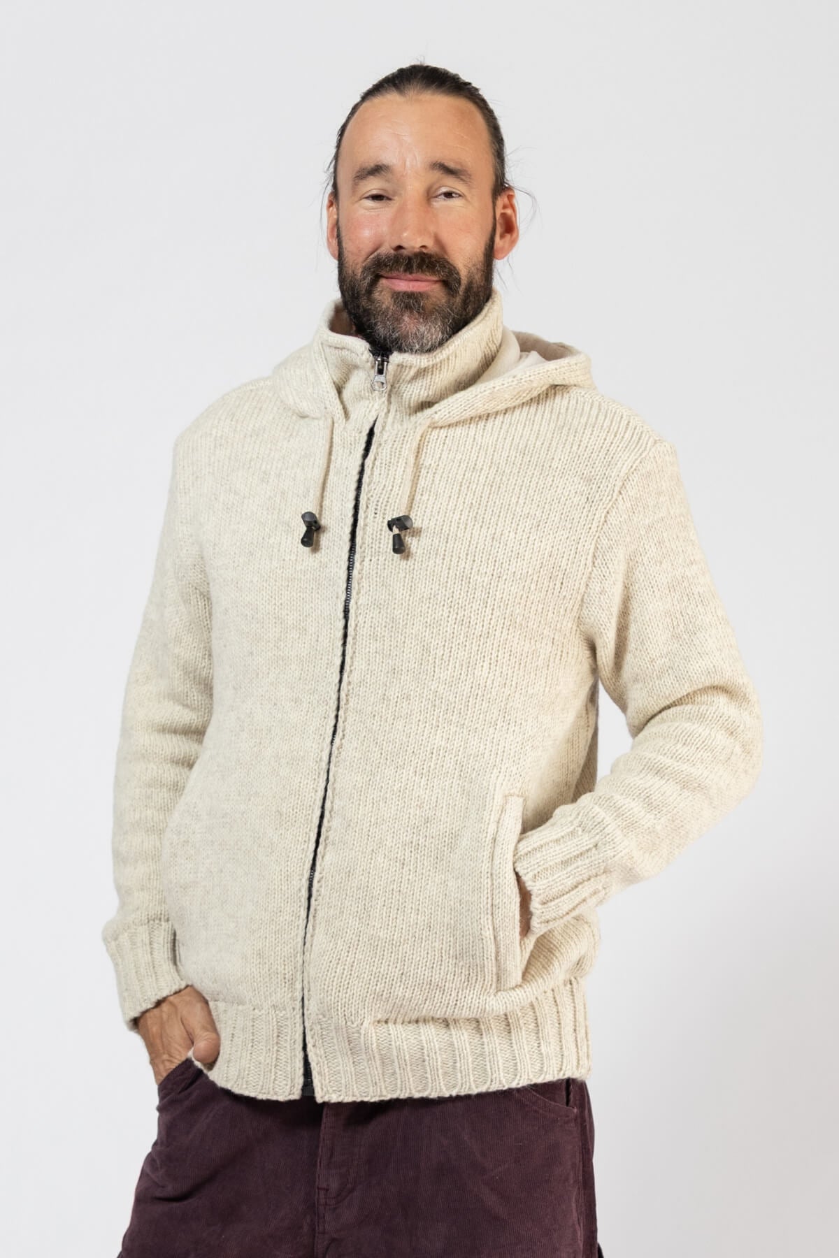 Very warm wool jacket for men made in Nepal - with two hip pockets