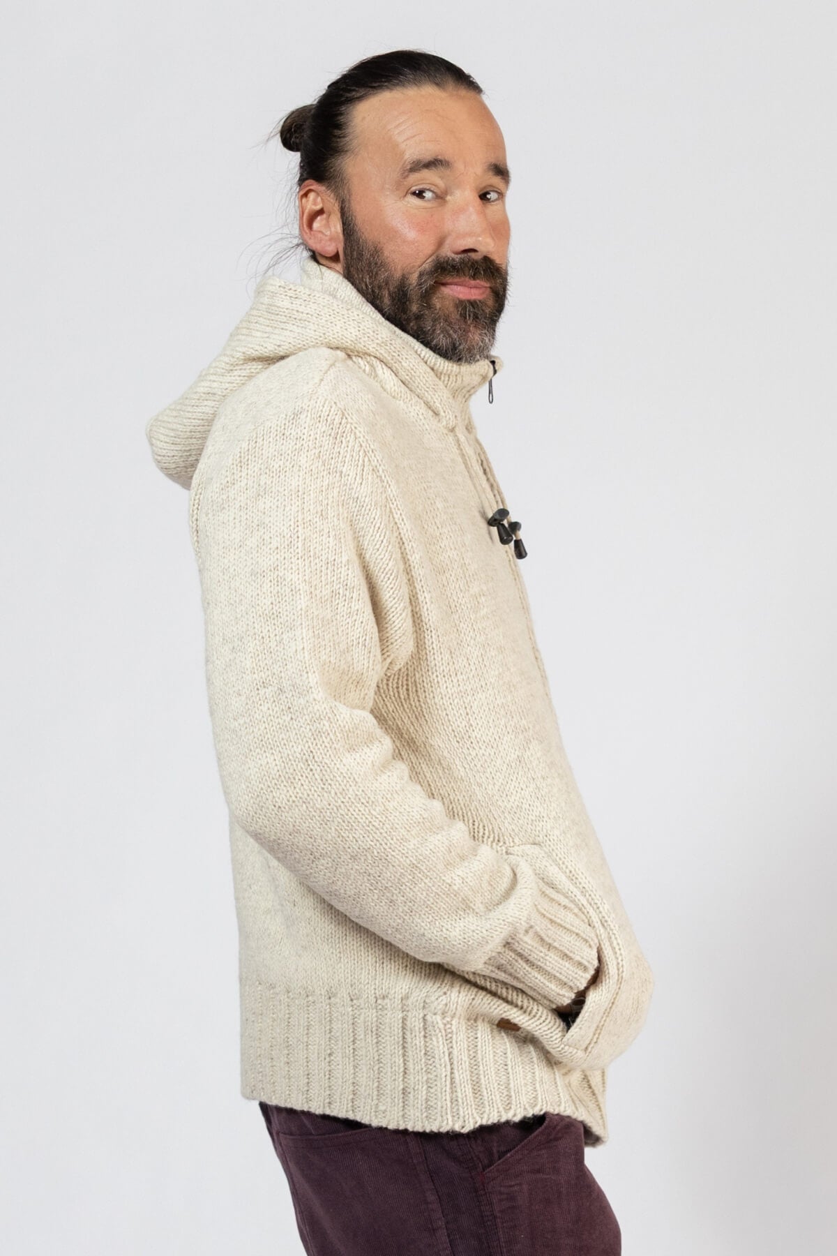 Very warm wool jacket for men made in Nepal - right side view