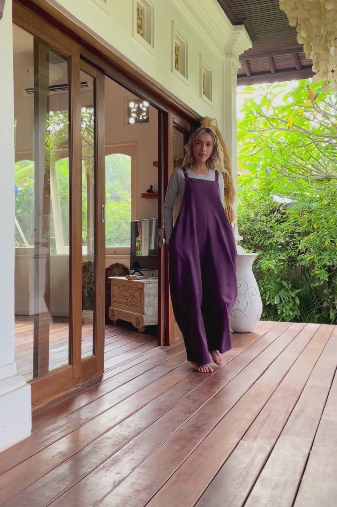 Surya Baggy Cotton Juanita Overalls for Women - on location in Bali