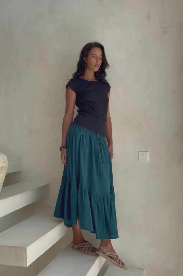 Surya Ethical Crinkle Cotton Maxi Skirt - one generous size fits most