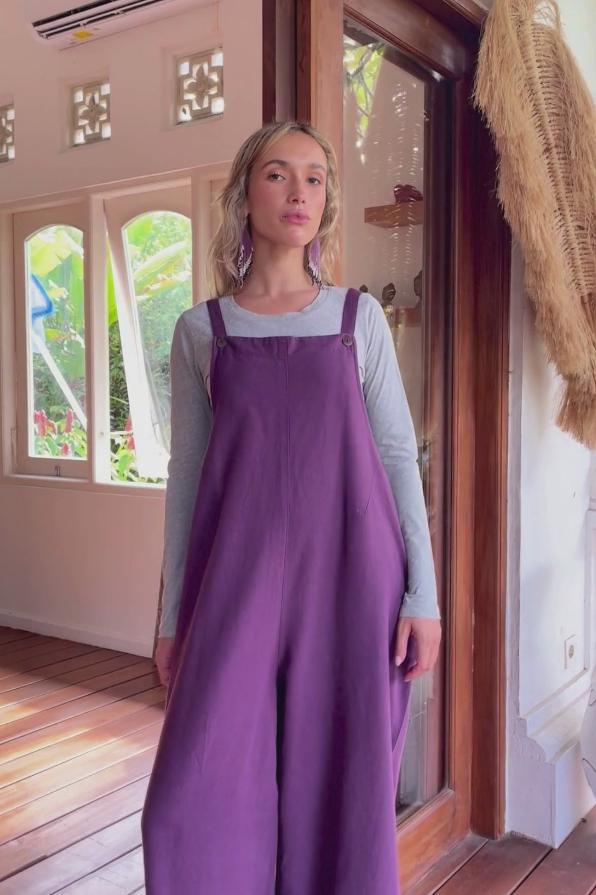 Surya Baggy Cotton Long Juanita Overalls - on location in Bali