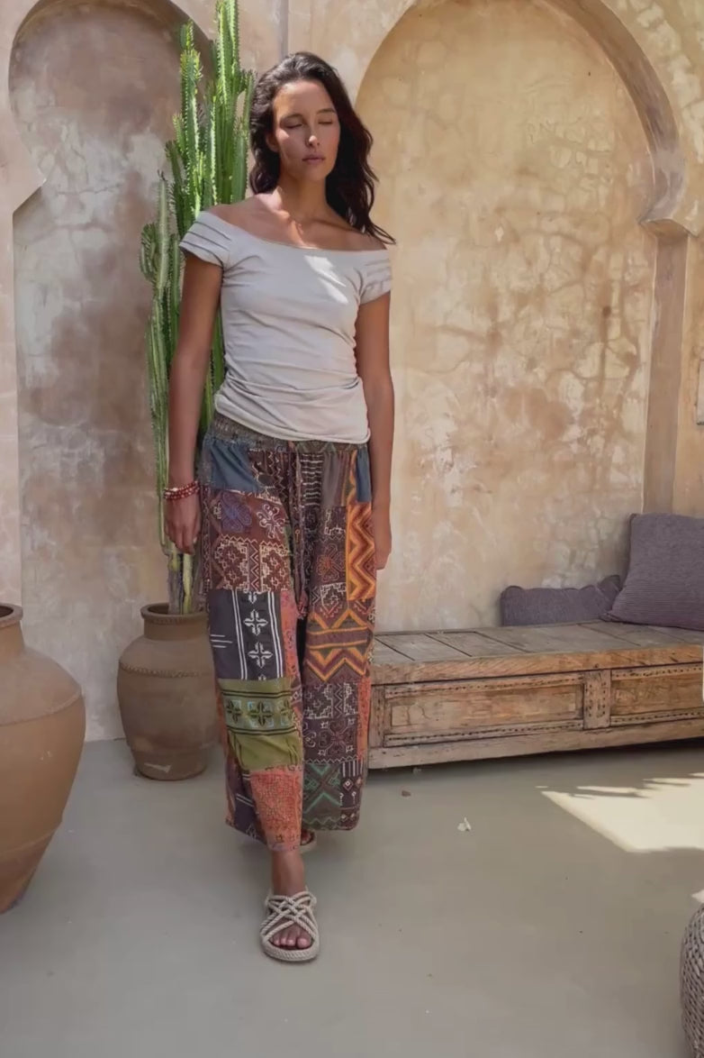 Surya Ethical Cotton Patchwork Pants - on location in Bali