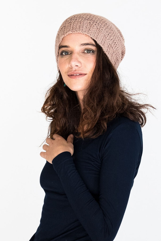 Surya Australia Oversized Merino Wool Beanie from Nepal - Dusty Mauve