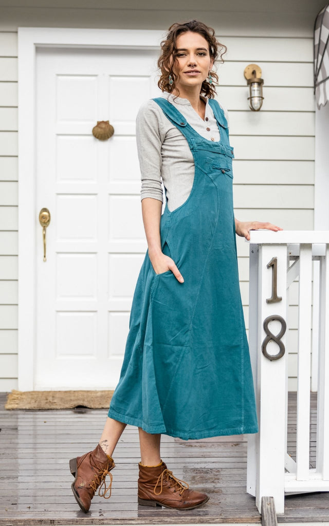 Surya Australia Ethical Cotton Dungaree Dress made in Nepal - Turquoise