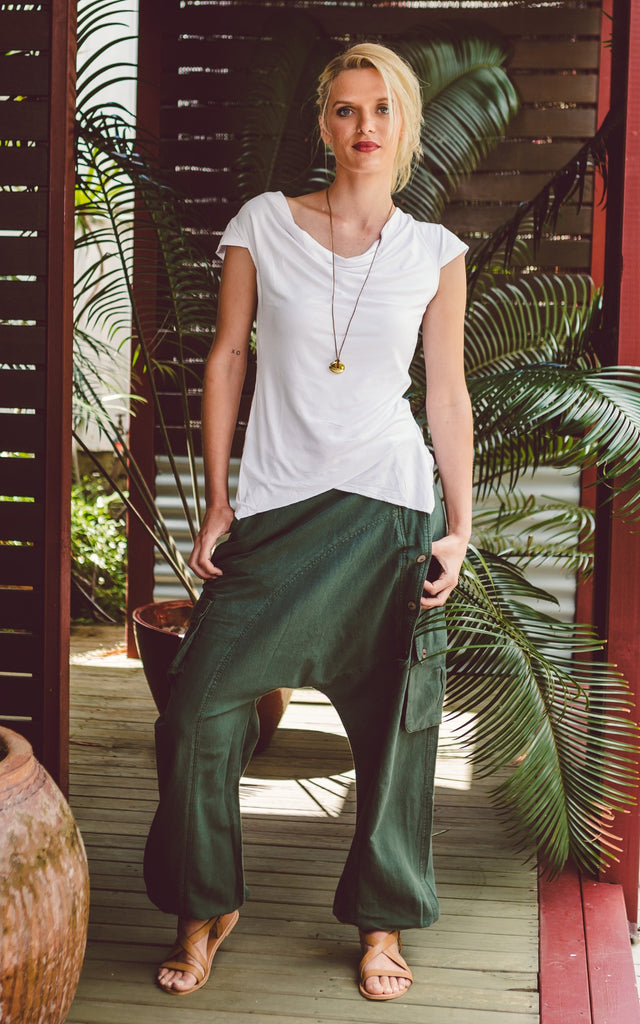 Surya Australia Ethical Drop Crotch Pants Made in Nepal - Green