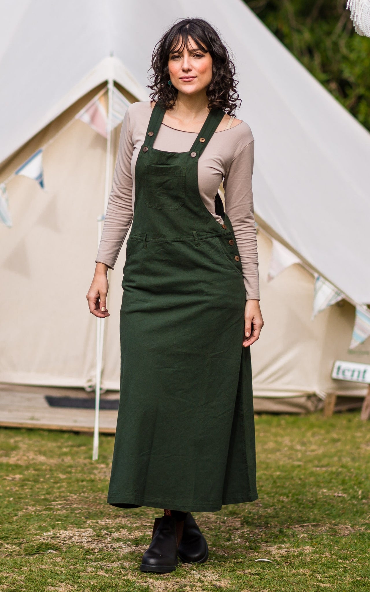 Surya Australia Ethical Cotton Overall Maxi Dress - Green #colour_green