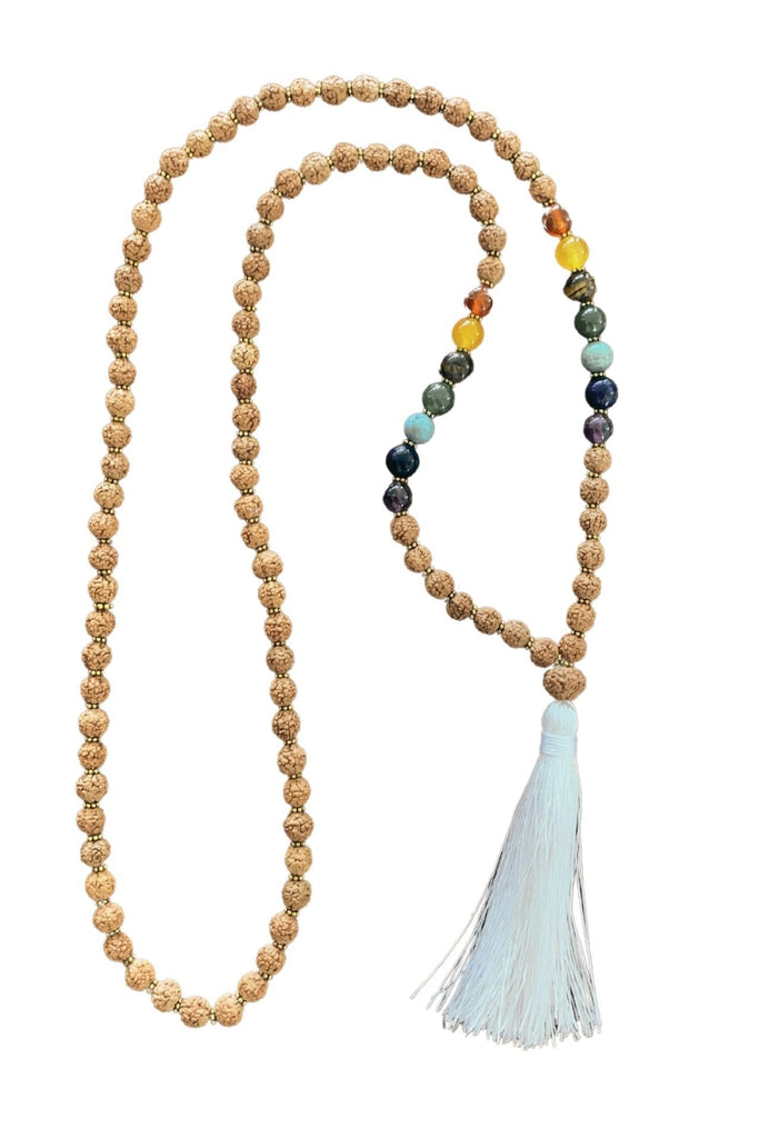 Surya Australia Rudraksha Seed Chakra Mala - with White Tassel