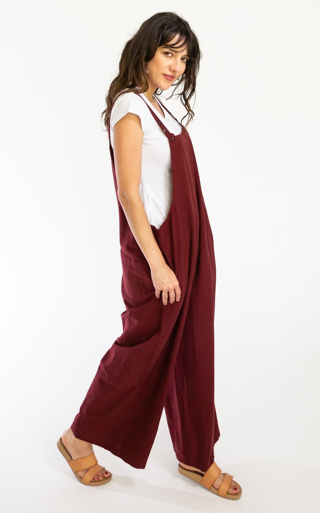 Surya Australia Ethical Cotton 'Juanita' Overalls Dungarees made in Nepal - Berry