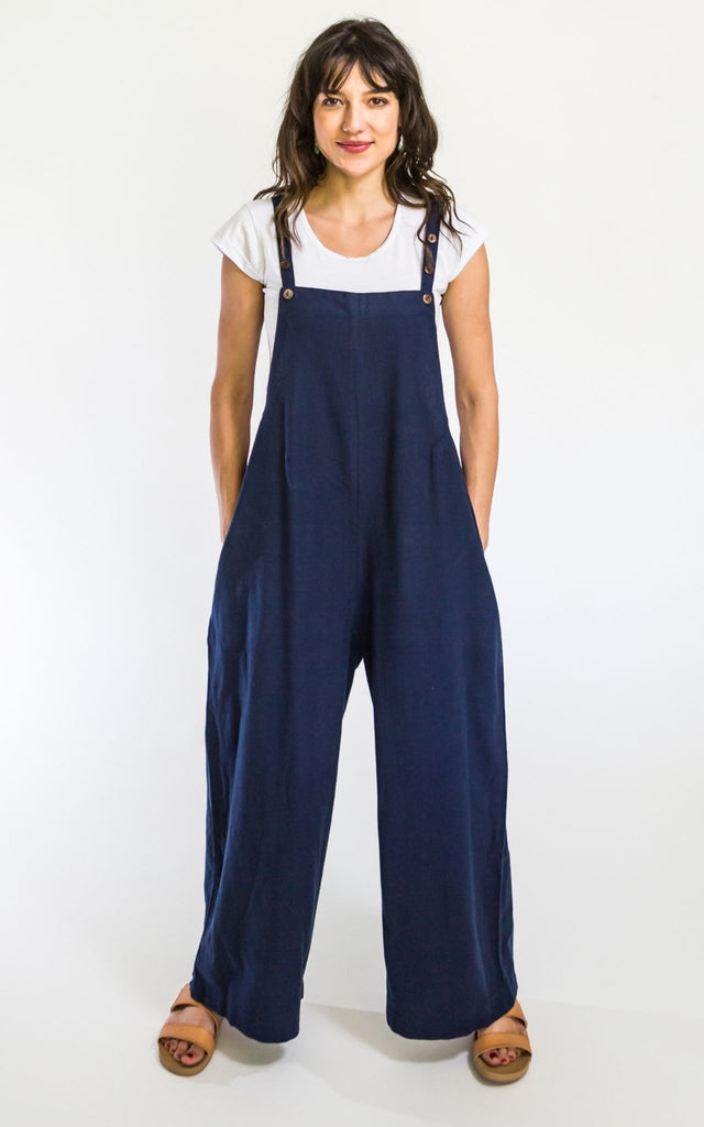 Surya Australia Ethical Cotton 'Juanita' Overalls Dungarees made in Nepal - Dark Blue