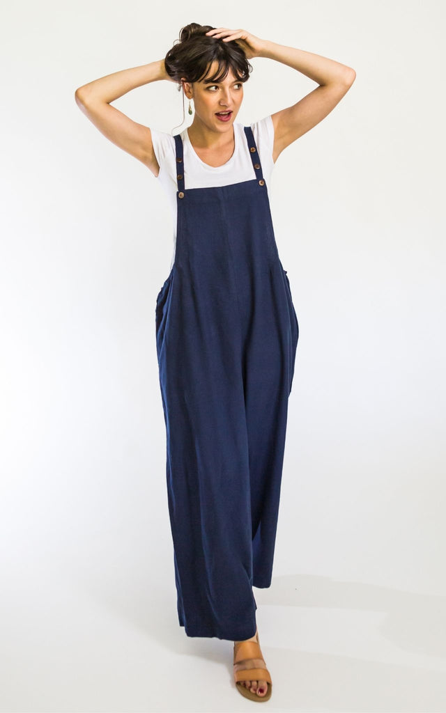Surya Australia Ethical Cotton 'Juanita' Overalls Dungarees made in Nepal - Dark Blue