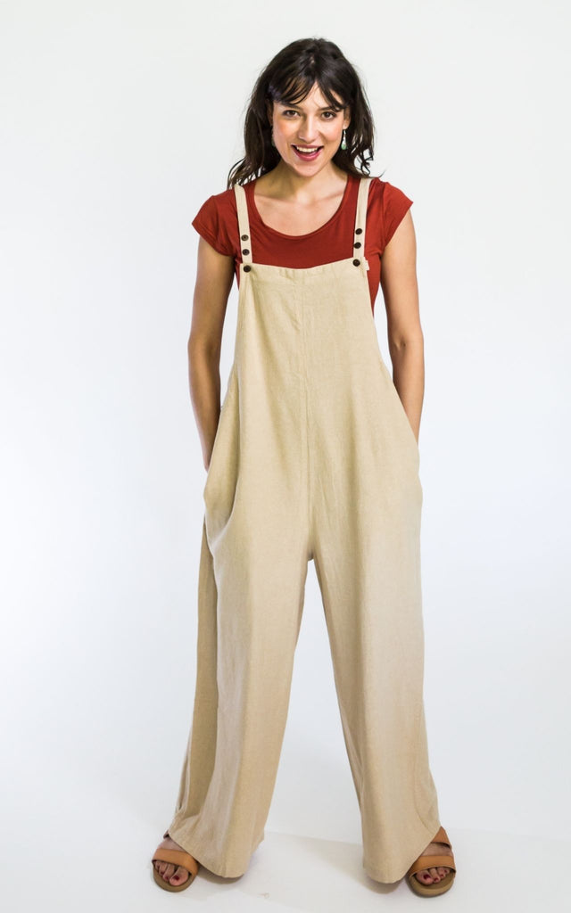Surya Australia Ethical Cotton 'Juanita' Overalls Dungarees made in Nepal - Oatmeal