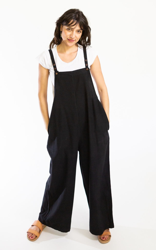 Surya Australia Ethical Cotton 'Juanita' Overalls Dungarees made in Nepal - Black