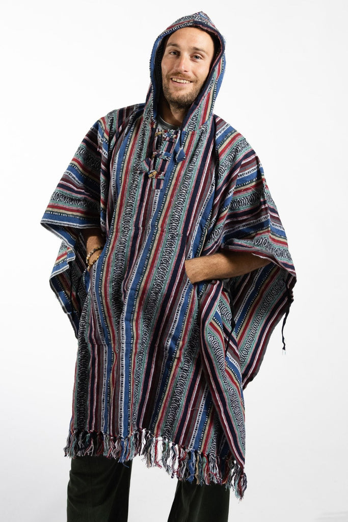 Surya Thick, Heavy Cotton Festival Poncho made in Nepal - Blue