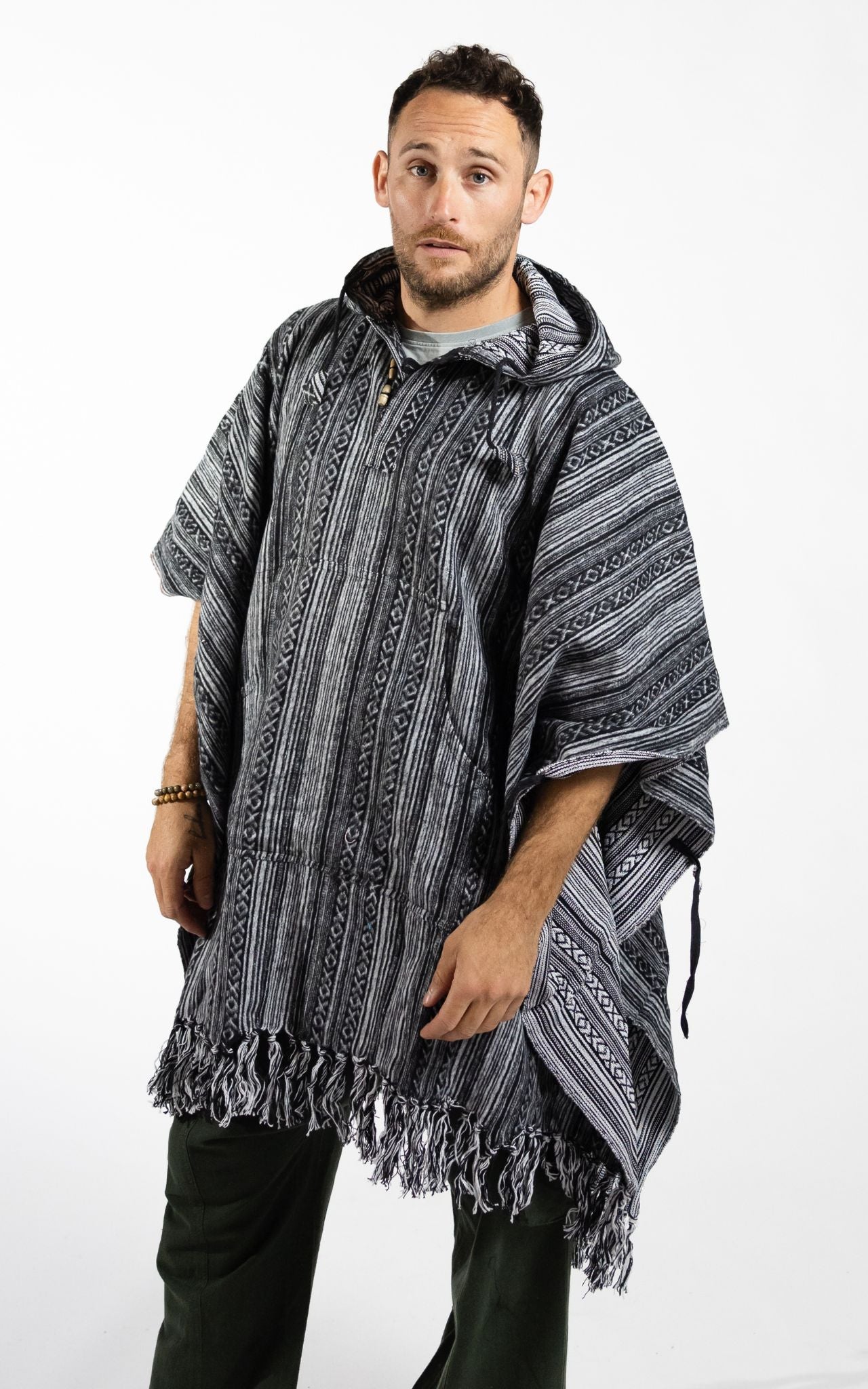 Surya Thick, Heavy Cotton Festival Poncho made in Nepal - Black