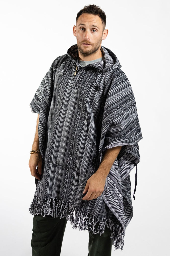 Surya Thick, Heavy Cotton Festival Poncho made in Nepal - Black