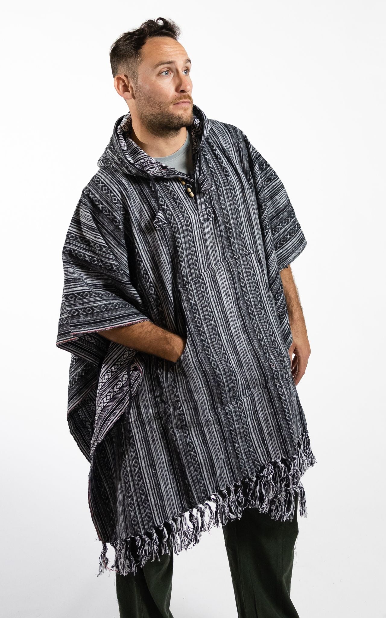 Surya Thick, Heavy Cotton Festival Poncho made in Nepal - Black