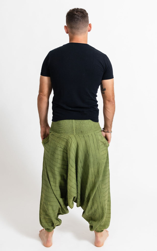 Surya Australia Earthy Cotton Aladdin Pants for men from Nepal - Green