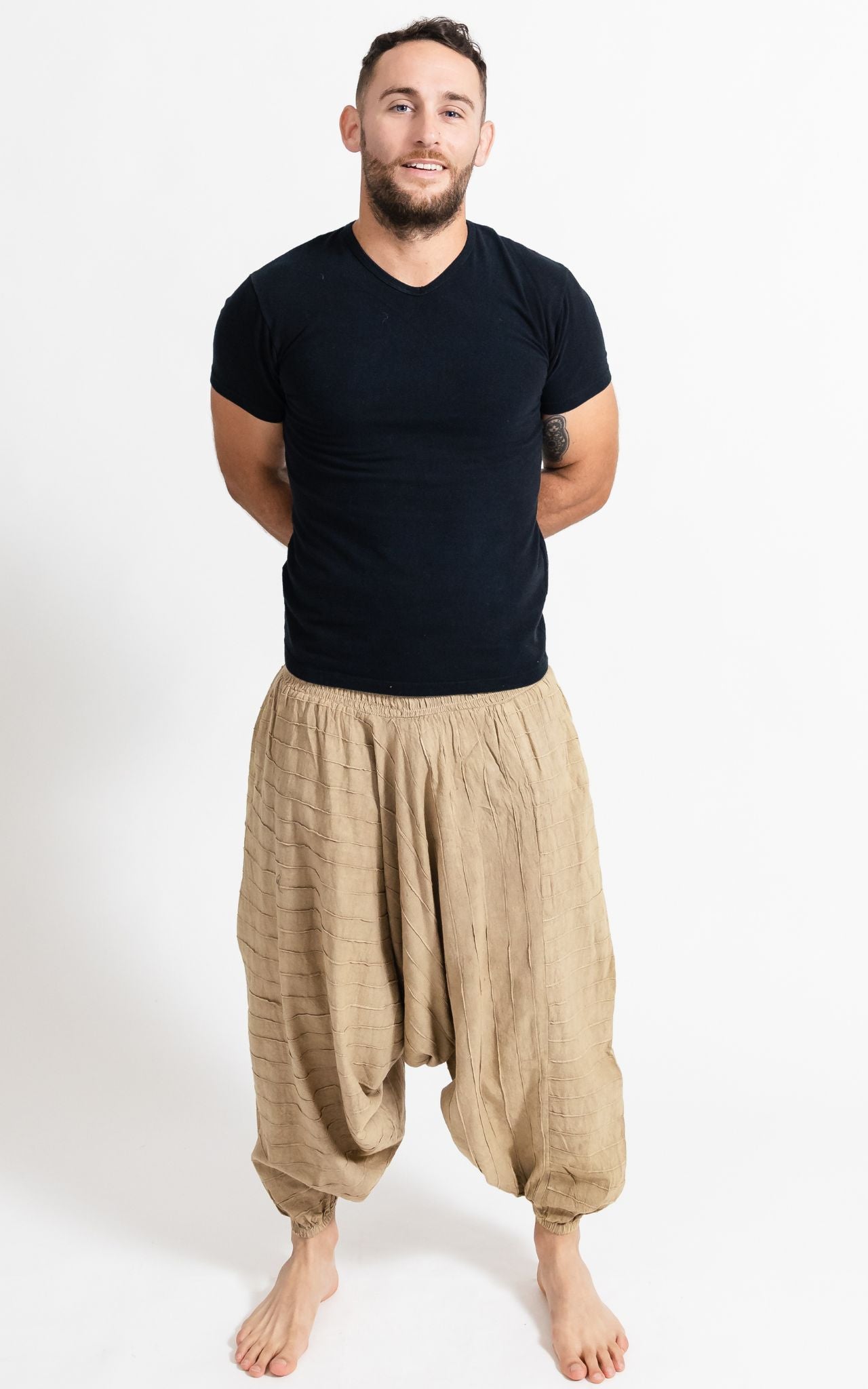 Surya Australia Earthy Cotton Aladdin Pants for men from Nepal - Natural