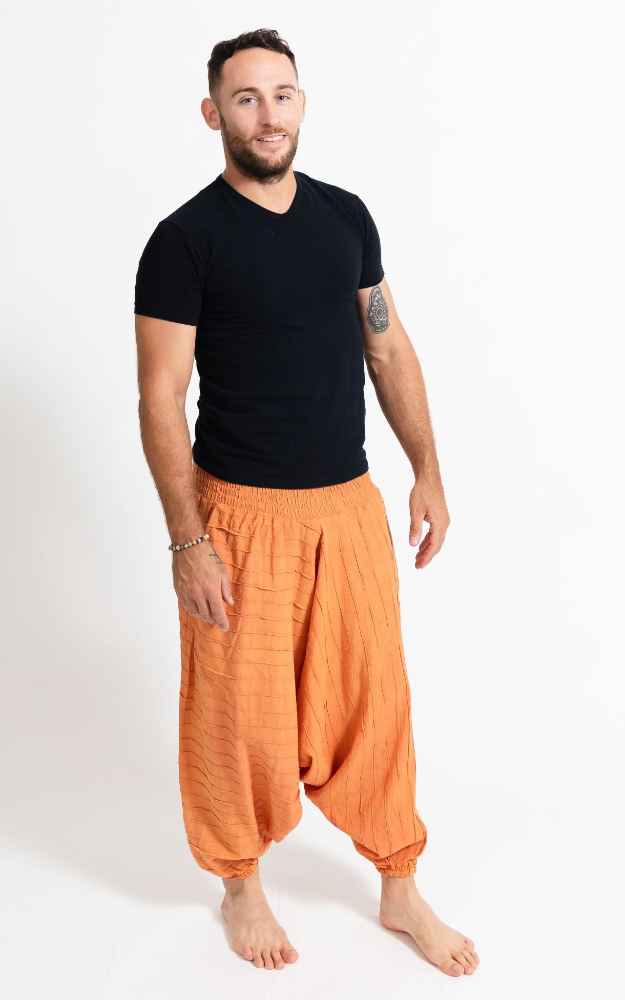 Surya Australia Earthy Cotton Aladdin Pants for men from Nepal - Orange