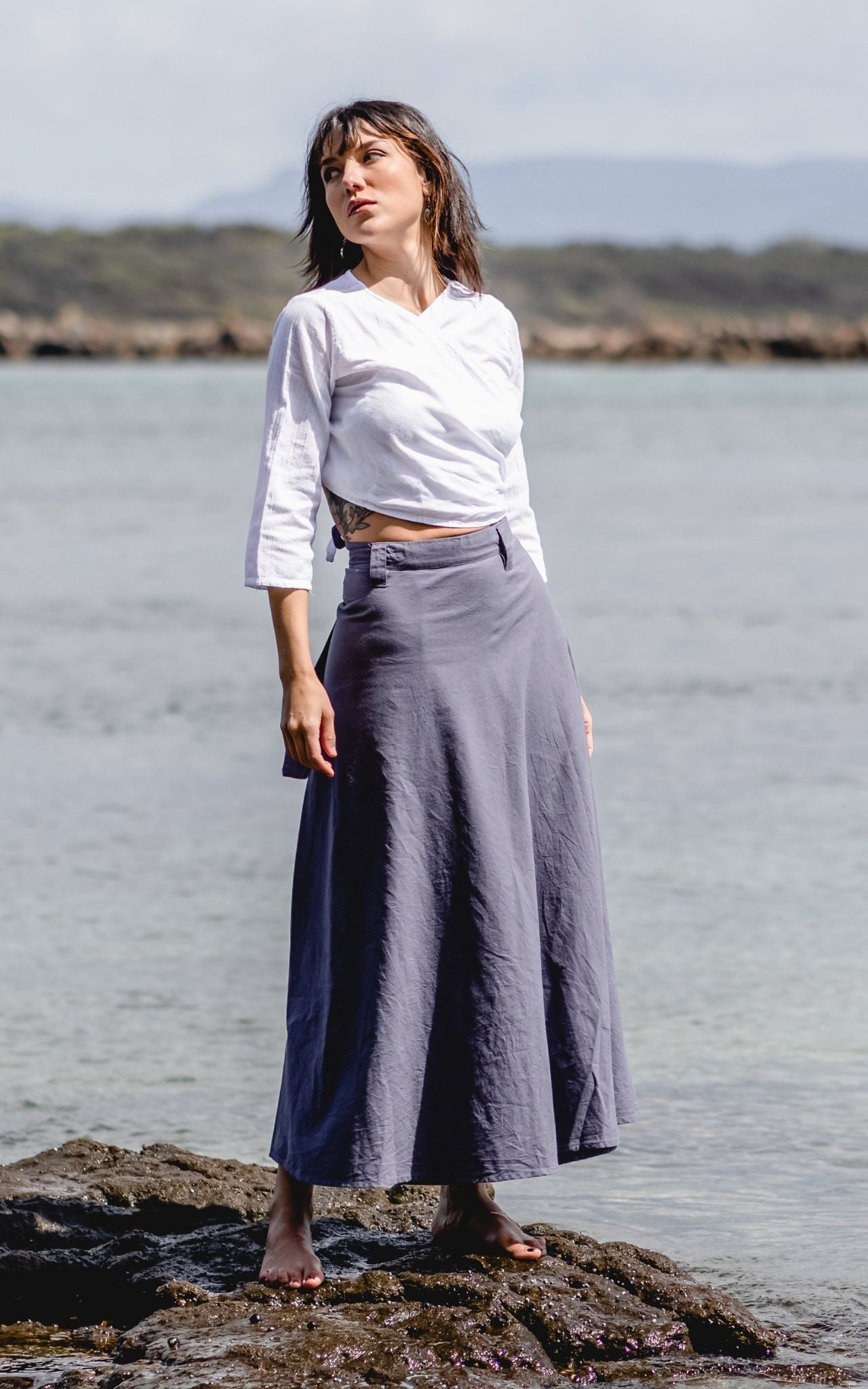 Surya Australia Ethical Cotton Wrap Skirt from Nepal - Grey
