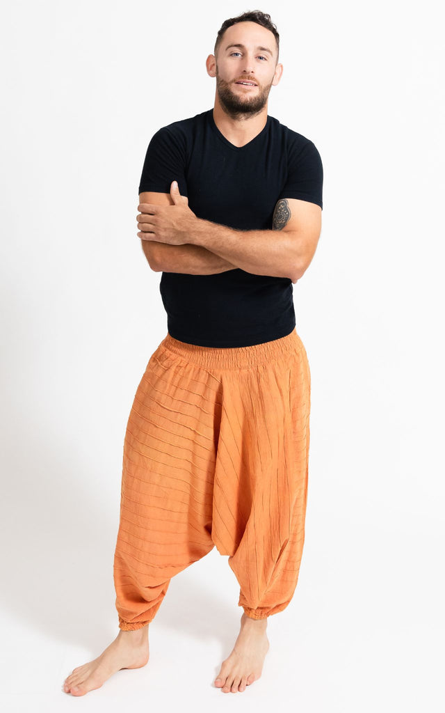 Surya Australia Earthy Cotton Aladdin Pants for men from Nepal - Orange