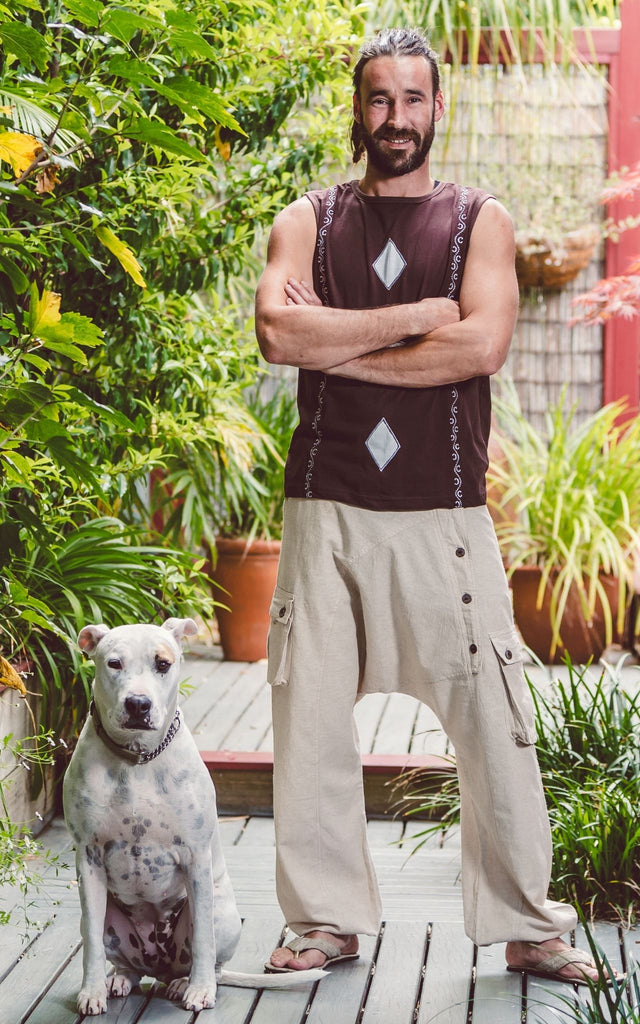 Surya Australia Ethical Cotton Drop Crotch Pants for Men - Natural #colour_natural