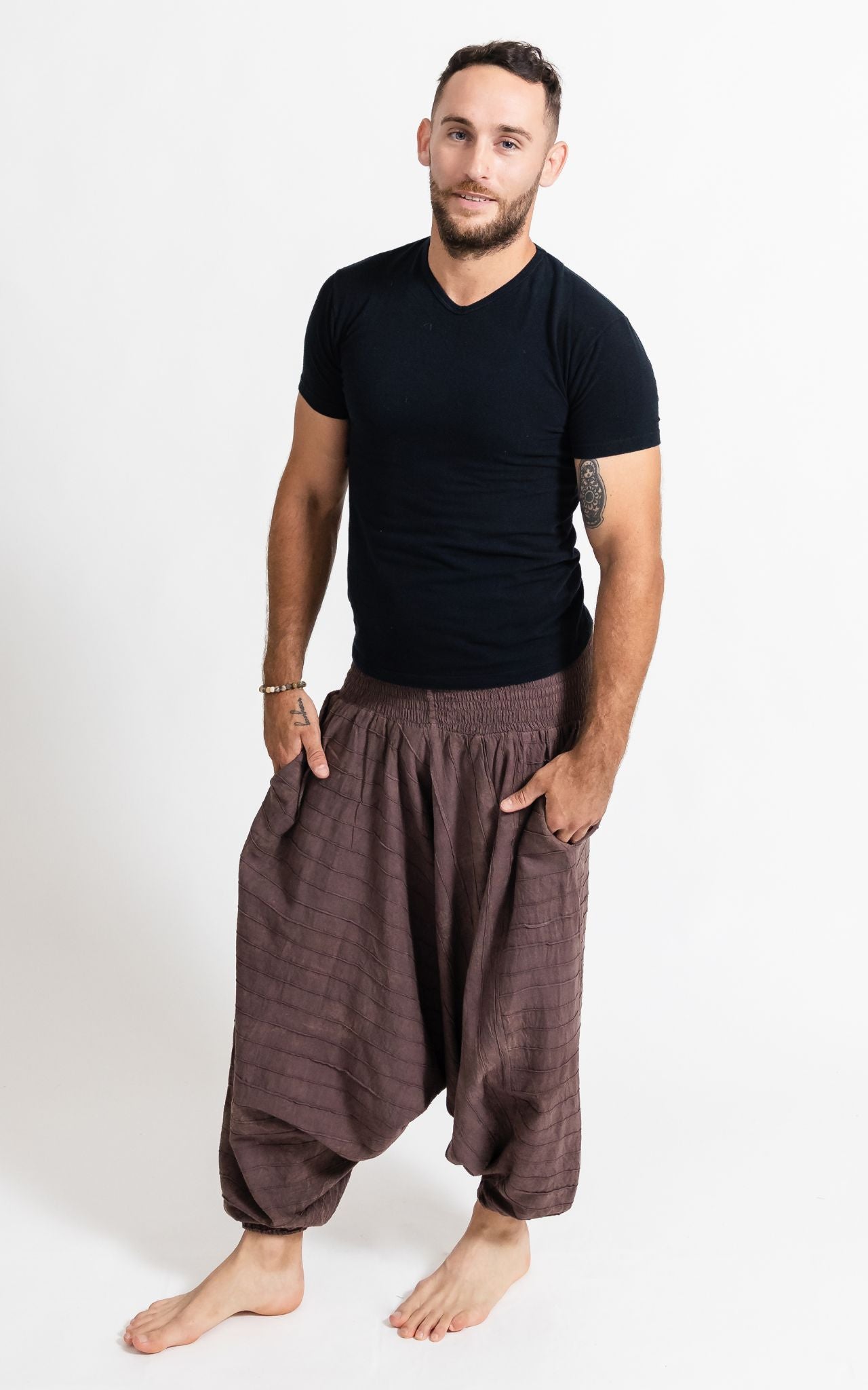 Surya Australia Earthy Cotton Aladdin Pants for men from Nepal - Brown