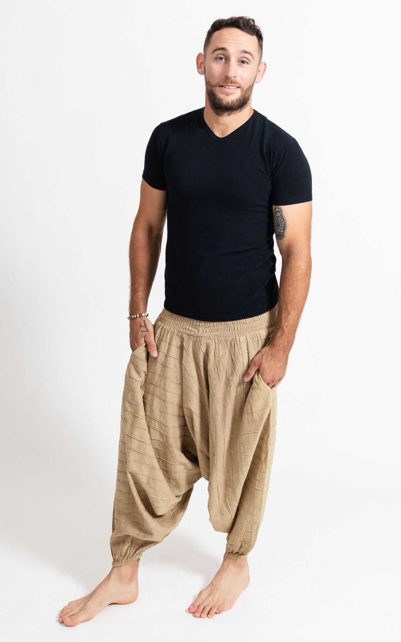 Surya Australia Earthy Cotton Aladdin Pants for men from Nepal - Natural