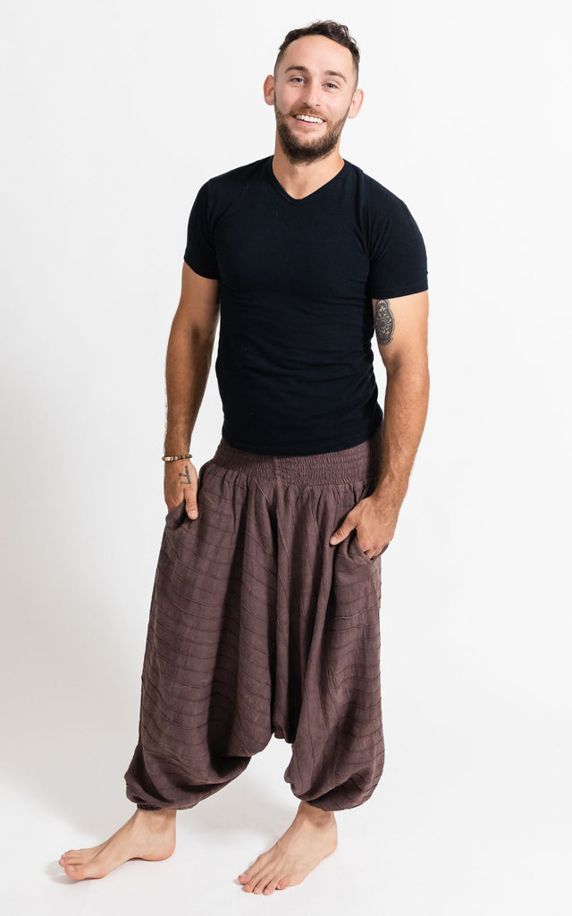 Surya Australia Earthy Cotton Aladdin Pants for men from Nepal - Brown