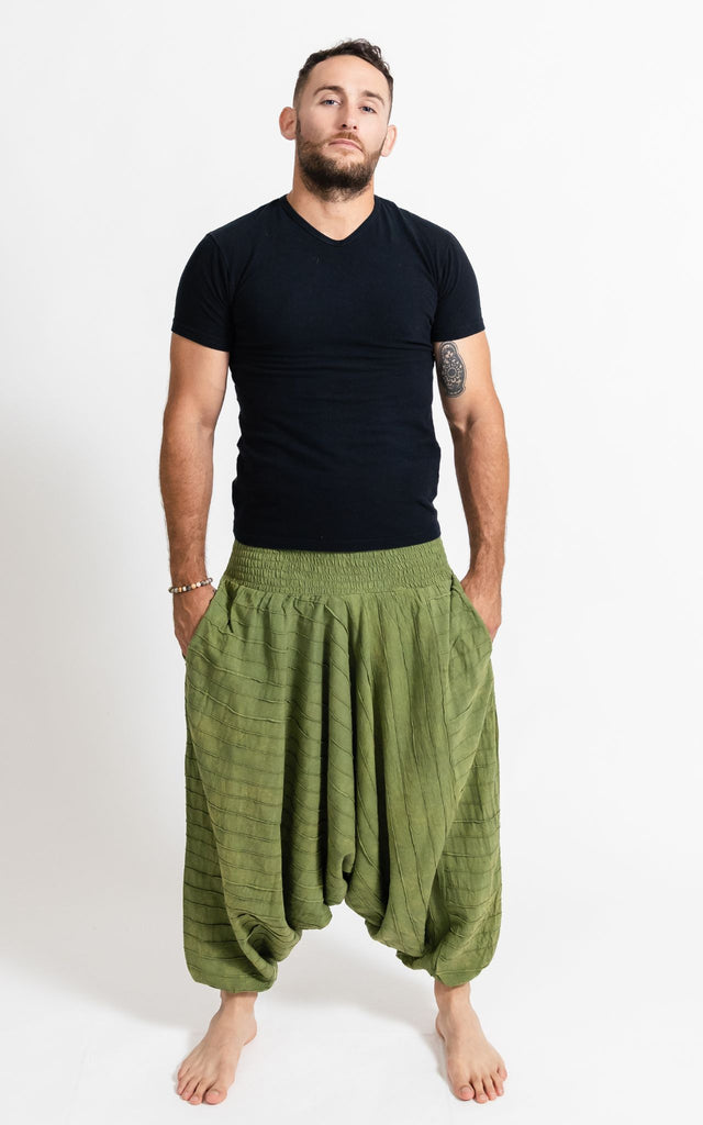 Surya Australia Earthy Cotton Aladdin Pants for men from Nepal - Green
