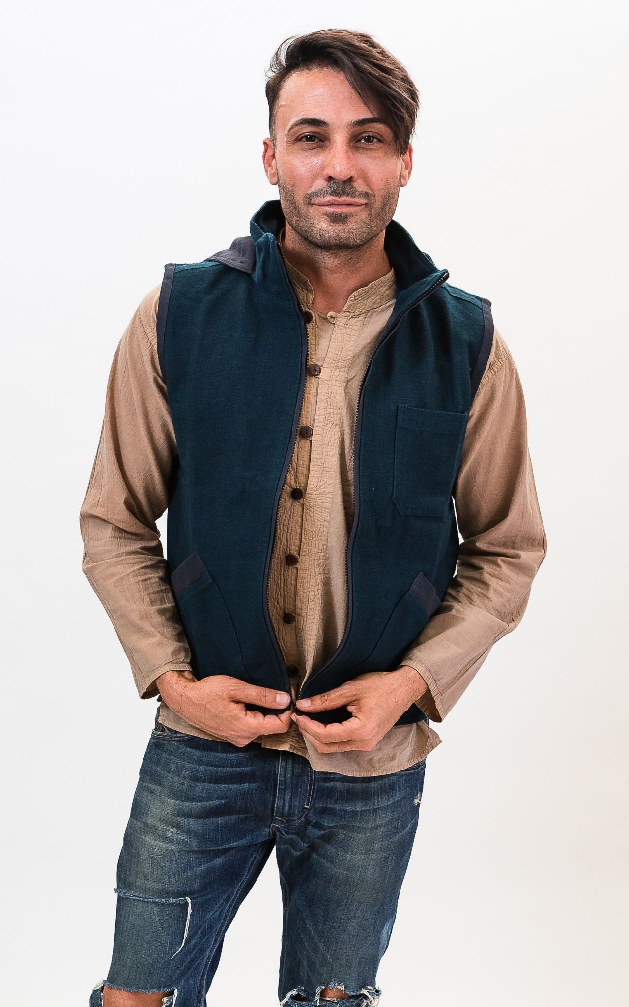 Surya Australia Thick Cotton Vest with Hood - Blue #colour_blue