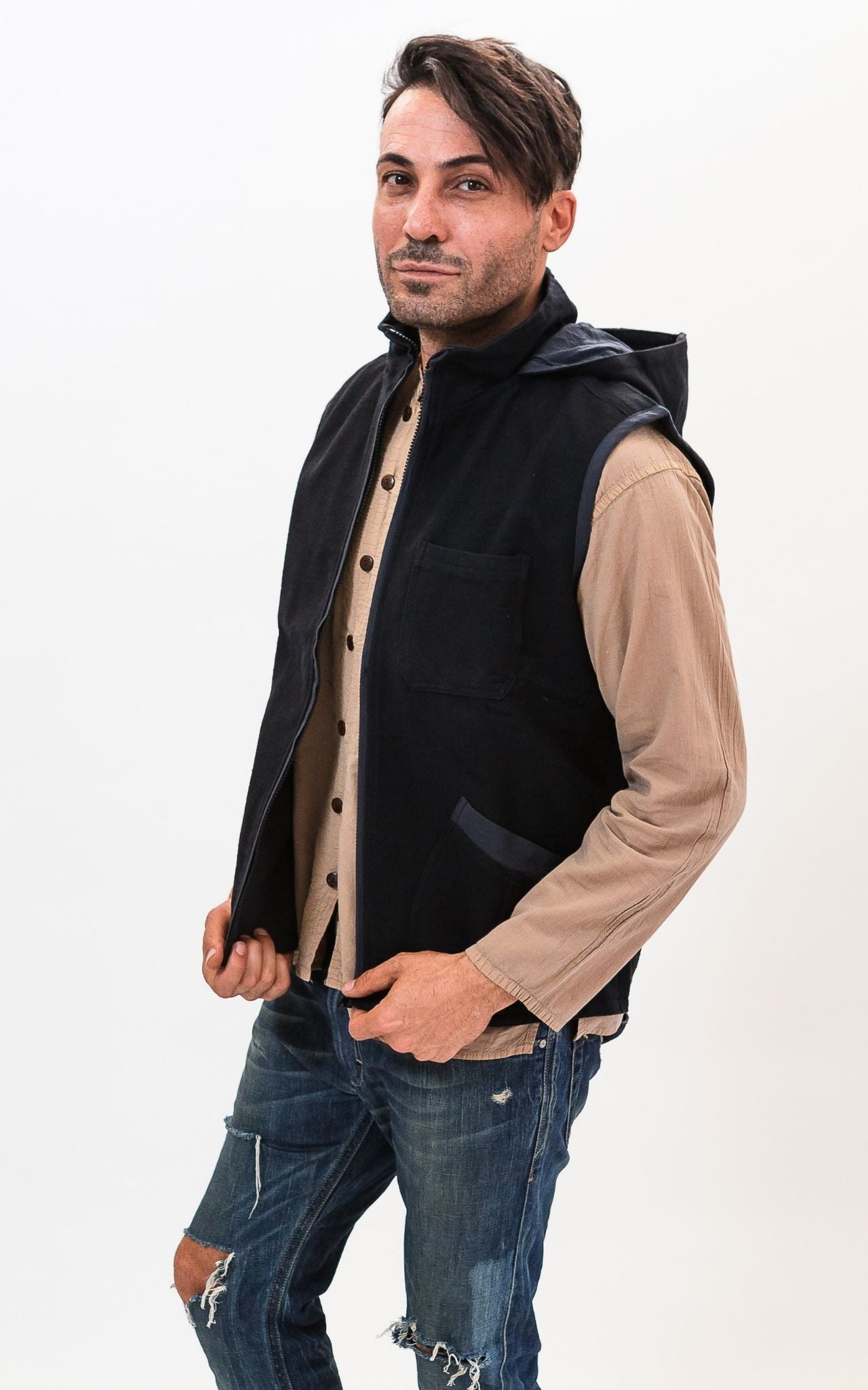 Surya Australia Thick Cotton Vest with Hood - Black #colour_black