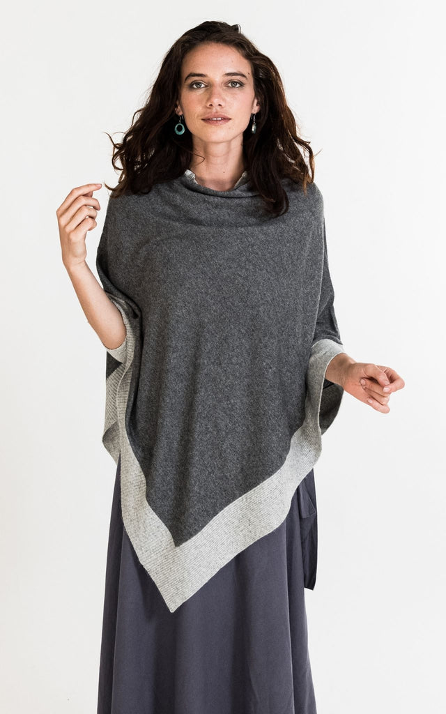 Surya Australia Ethically Made Cashmere Poncho from Nepal #colour_dark-grey