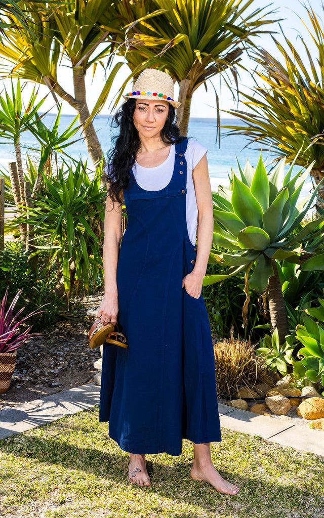 Surya Australia Ethical Cotton Dungaree Dress - Dark Blue #colour_dark-blue