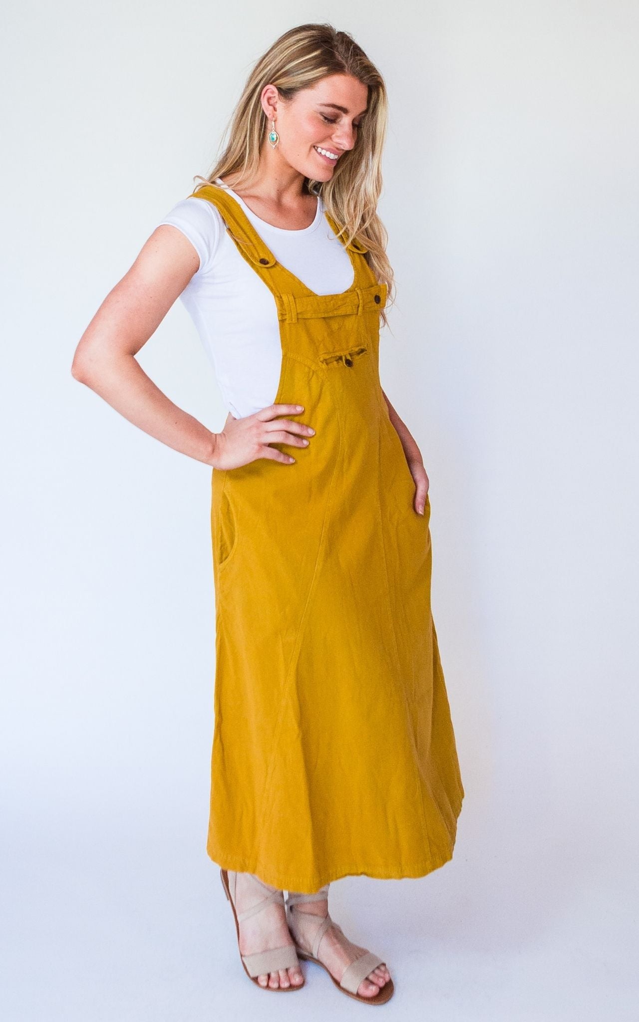 Surya Australia Ethical Cotton Dungaree Dress made in Nepal - Mustard
