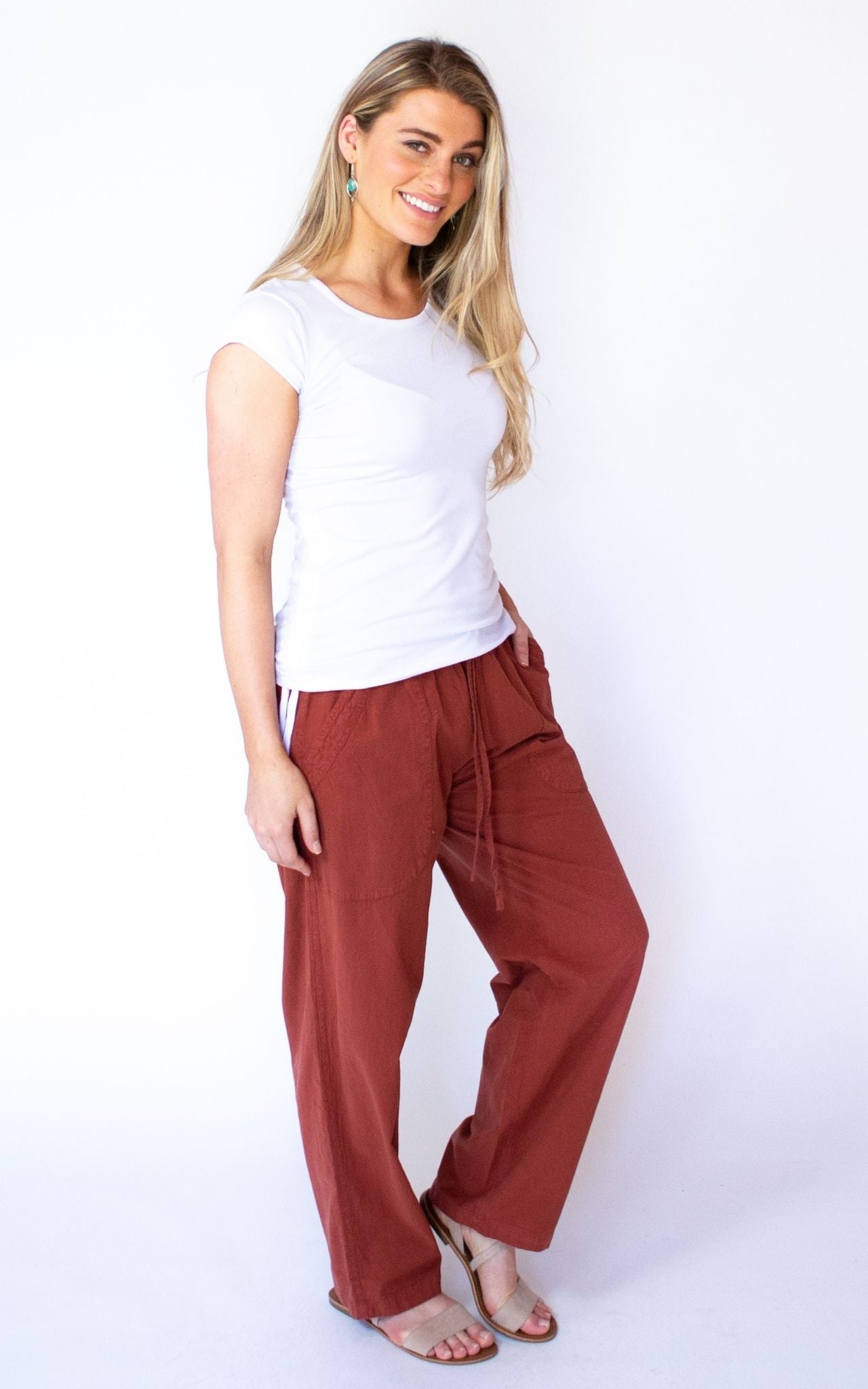 Surya Australia Ethical Cotton Loose Pants from Nepal - Rust